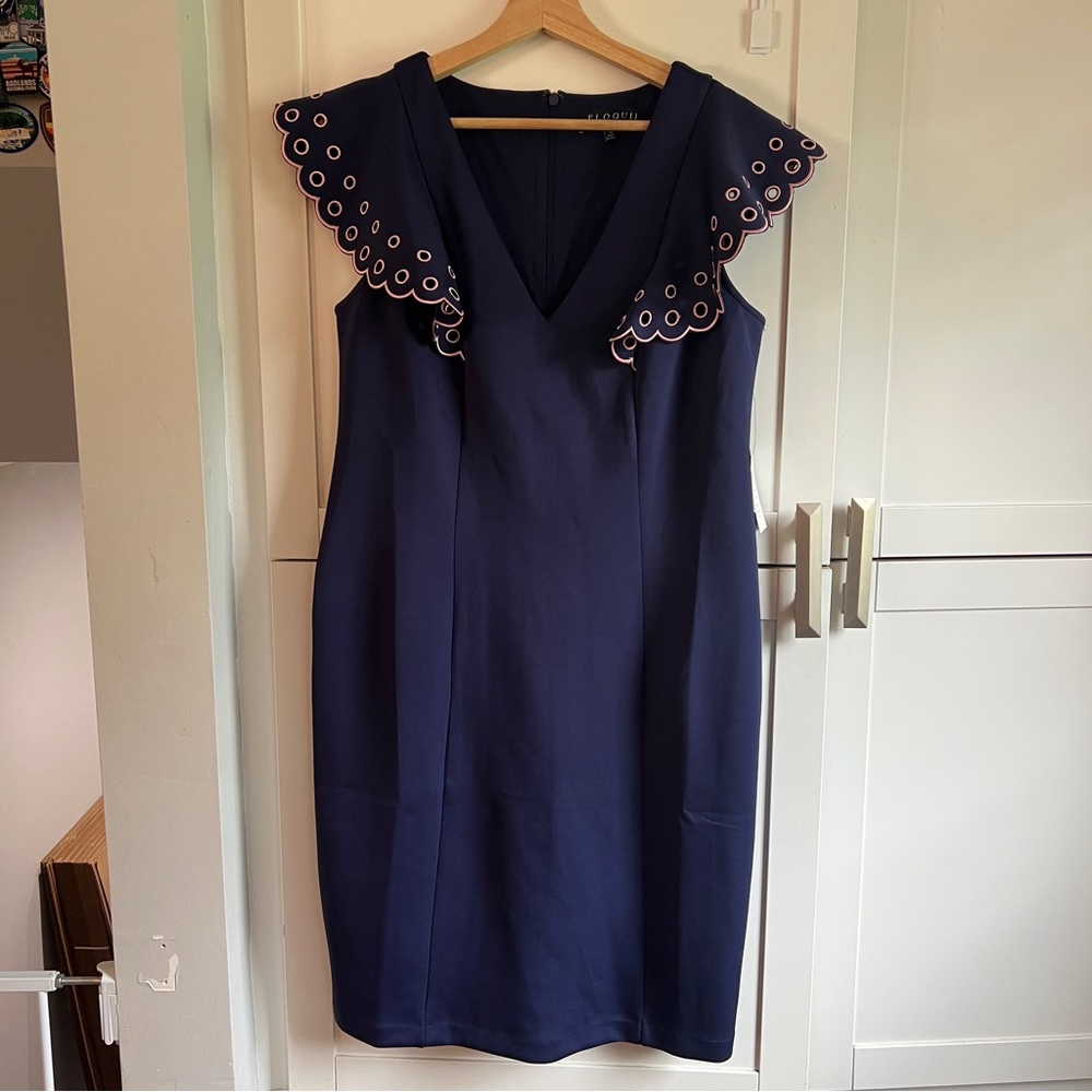 ELOQUII new RUFFLE SLEEVE LASER CUT DRESS SZ 14 NWT blue/pink